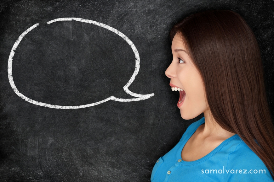 Speech bubble woman student blackboard